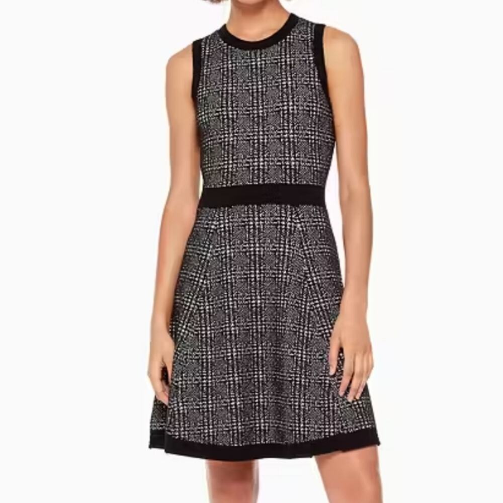 Kate Spade Black White Out West Mod Plaid Sweater Dress S